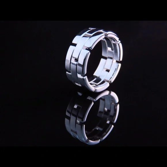 Men's Solid Silver Block Eternity Ring Eng Band Stackable - Picture 1 of 5